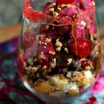 Red Velvet ice cream sundae in a glass jar