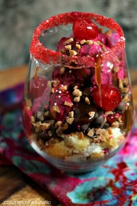 Red Velvet ice cream sundae in a glass jar