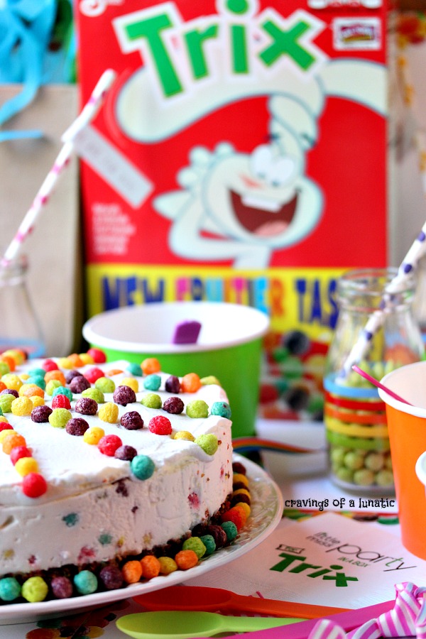Trix Ice Cream Cake with cereal box in background
