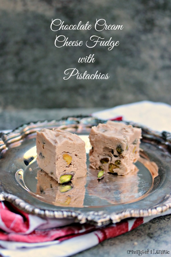 Chocolate Cream Cheese Fudge with Pistachios | This recipe is so easy to make. It's made with cream cheese and done in the microwave. Add some chopped pistachios for some added crunch!