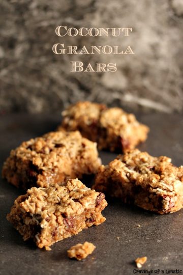 Coconut Granola Bars | Simple to make, and scrumptious to nosh on. These bars are packed with coconut and chocolate! Peanut butter gives them added taste. Enjoy!