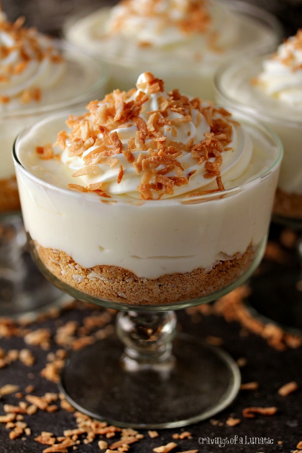 White Chocolate Coconut Cream Pie Parfaits | Easy to make parfait that combines white chocolate with coconut. Simple, elegant and absolutely scrumptious!
