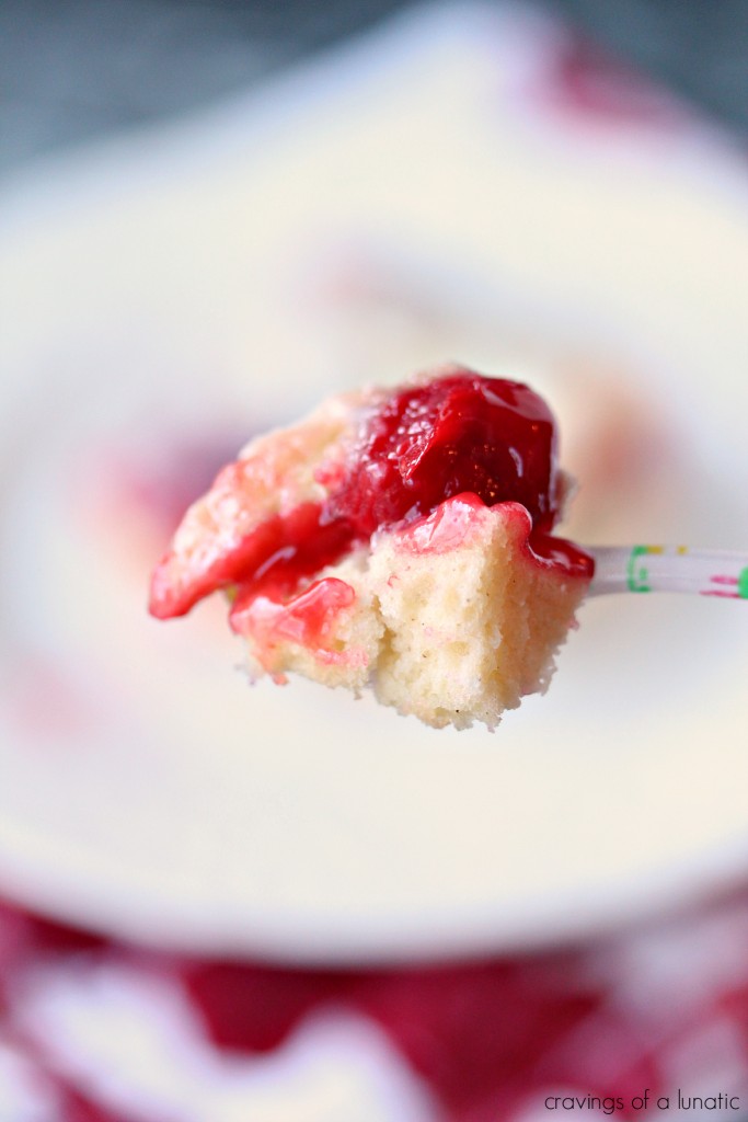 close up image of cherry bars on a spoon