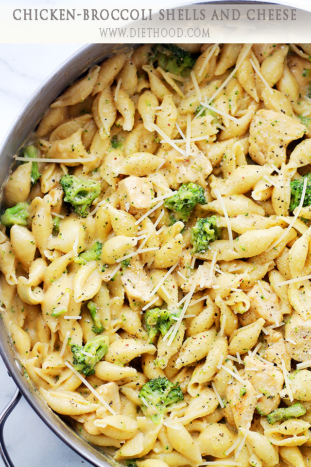 Chicken Broccoli Shells and Cheese - Diethood