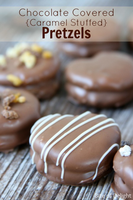 Chocolate Covered Caramel Stuffed Pretzels by Or so she says..., featured on cravingsofalunatic.com for Tailgating Time Week 4