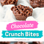 Chocolate Crunch Bites Recipe served on white fabric and dark counter