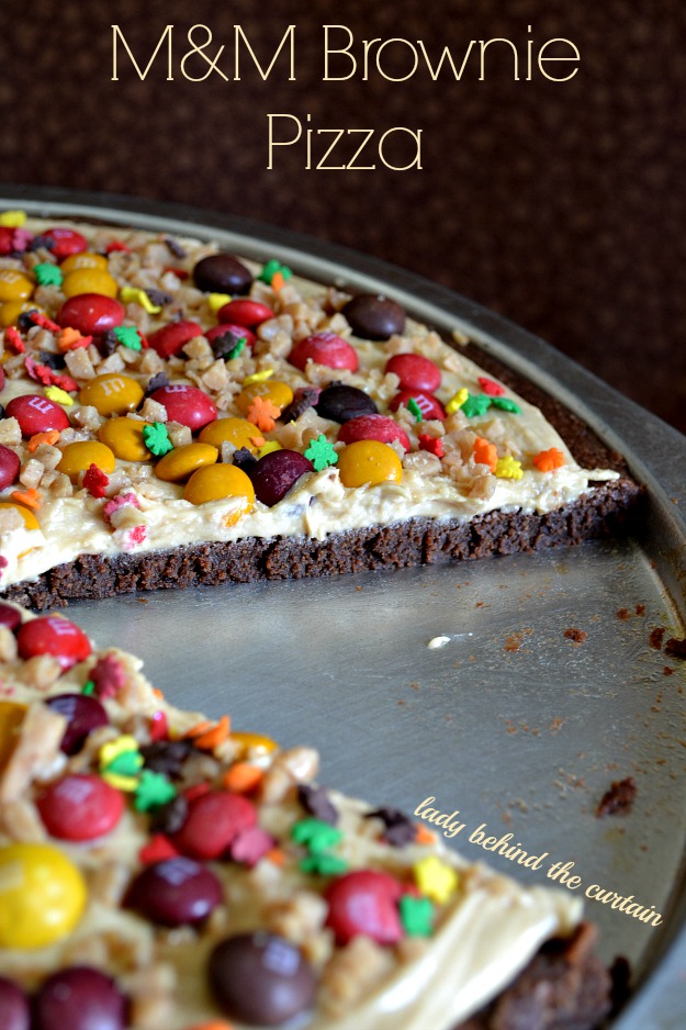 M&M Brownie Pizza by Lady Behind the Curtain, featured on cravingsofalunatic.com for Tailgating Time Week 4