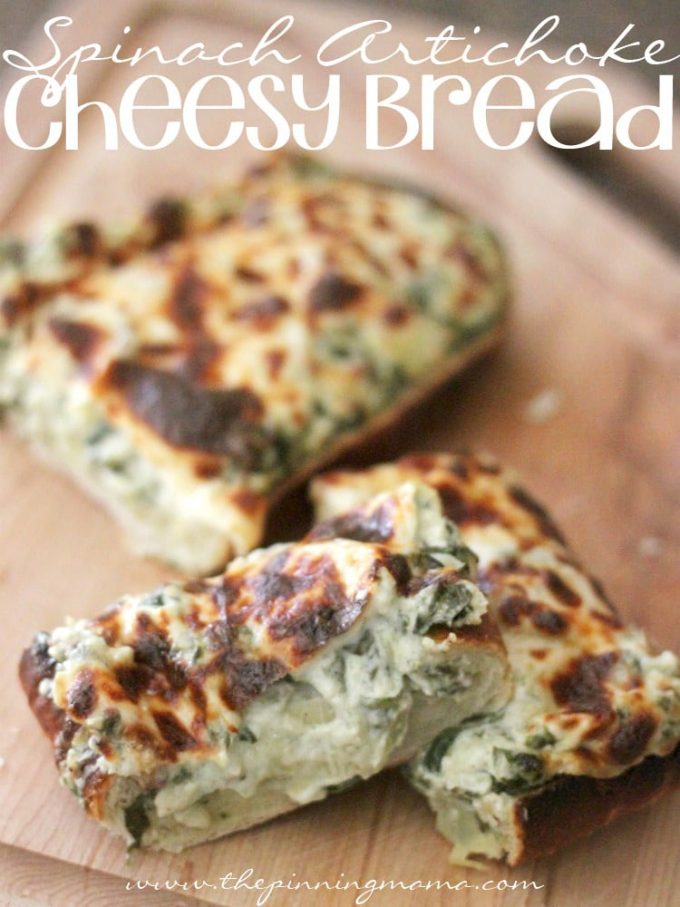 Spinach Artichoke Cheesy Bread by The Pinning Mama