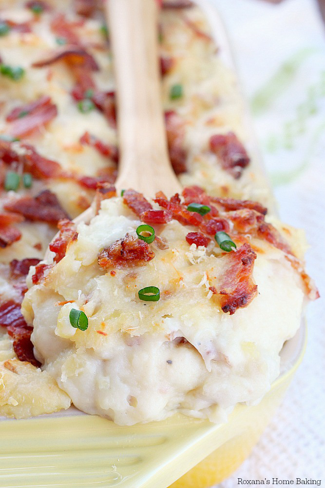 Twice Baked Cheese and Bacon Mashed Potato Casserole - Roxana's Home Baking