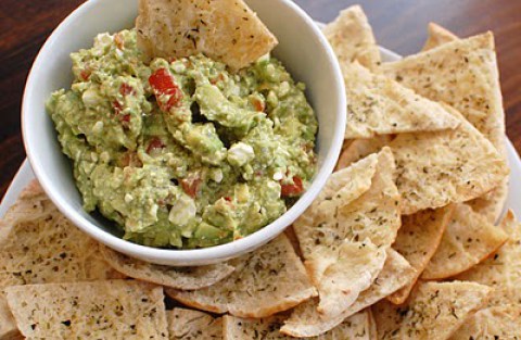 Avocado Feta Dip with Homemade Pita Chips by One She Two She
