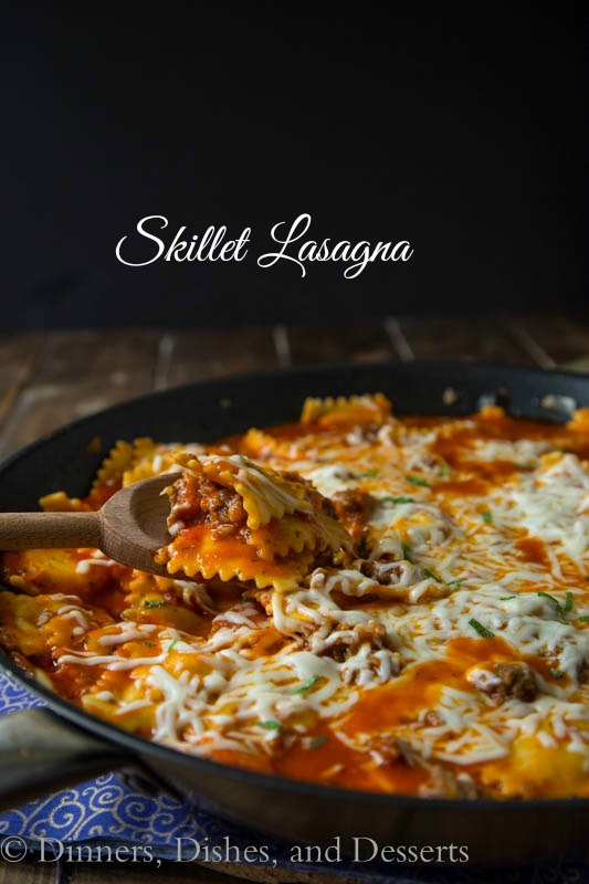 Skillet Lasagna by Dinners, Dishes, and Desserts, featured on cravingsofalunatic.com, swing by the post for MORE fabulous meal planning ideas!