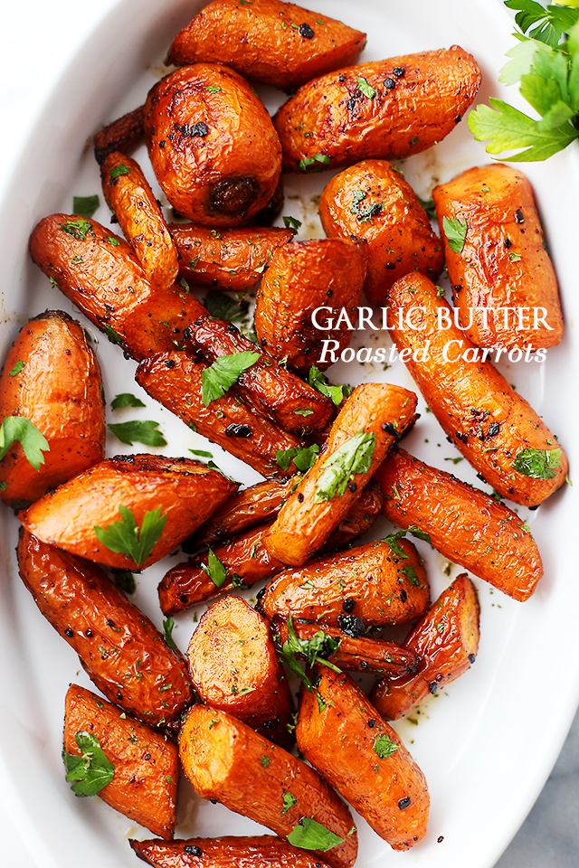 Garlic Butter Roasted Carrots - Diethood, featured on cravingsofalunatic.com for Weekly Meal Plan #19 (@CravingsLunatic)