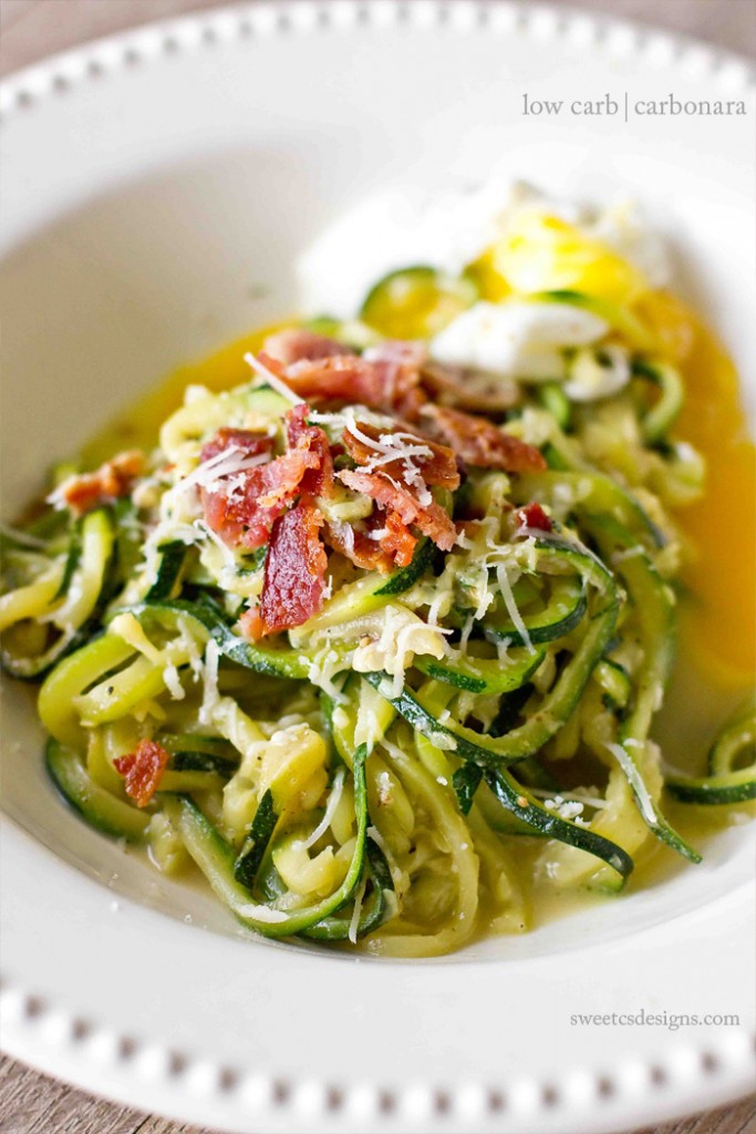 Low Carb Carbonara with Zoodles from Sweet C’s Designs- featured on cravingsofalunatic.com- Weekly Meal Plan # 18! (@CravingsLunatic)