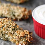 Close up image of Almond Crusted Chicken Breasts with Almond Dipping Sauce