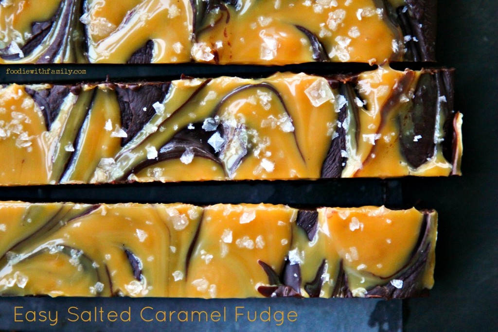 Easy Salted Caramel Fudge – Foodie with Family, featured on cravingsofalunatic.com for our Weekly Meal Plan: Week 21. See more meal planning recipes on the blog. (@CravingsLunatic)