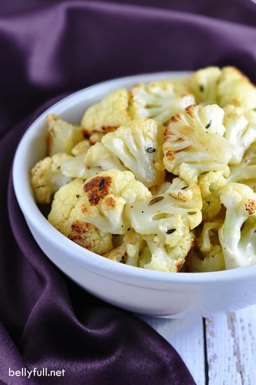 Parmesan roasted cauliflower served in a white bowl
