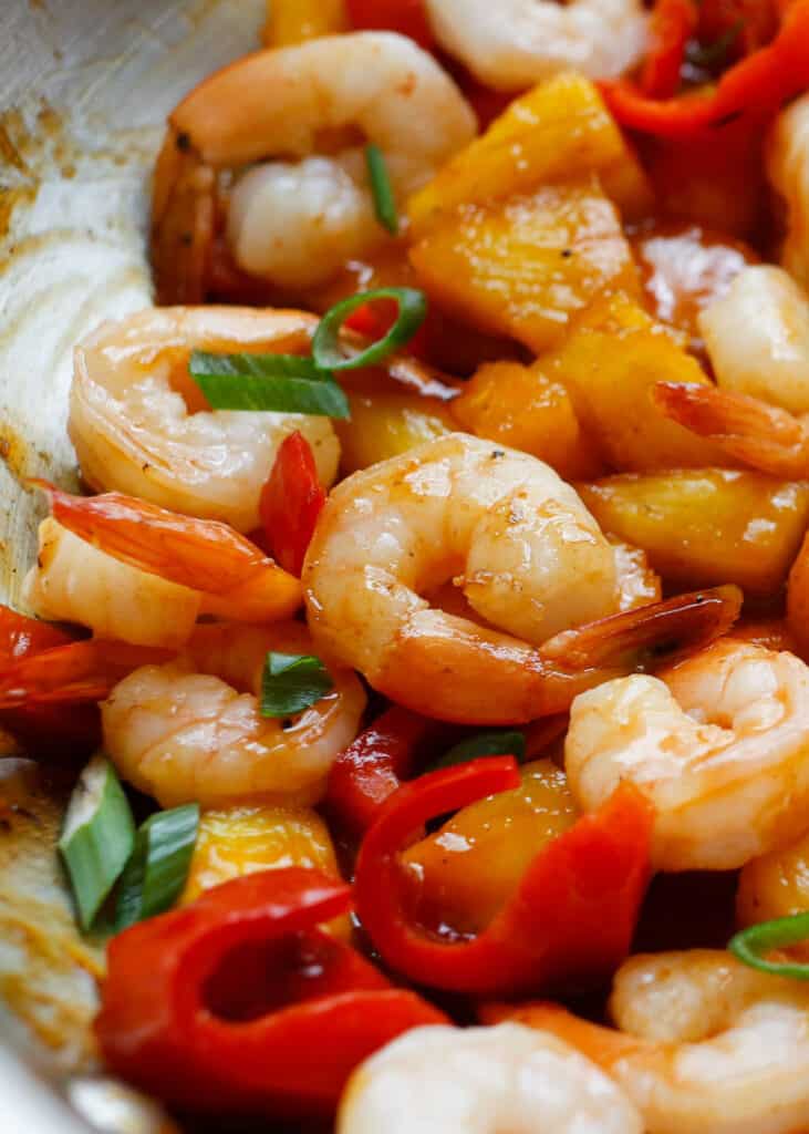 Sweet and Spicy Pineapple Shrimp Stir Fry from Barefeet in the Kitchen