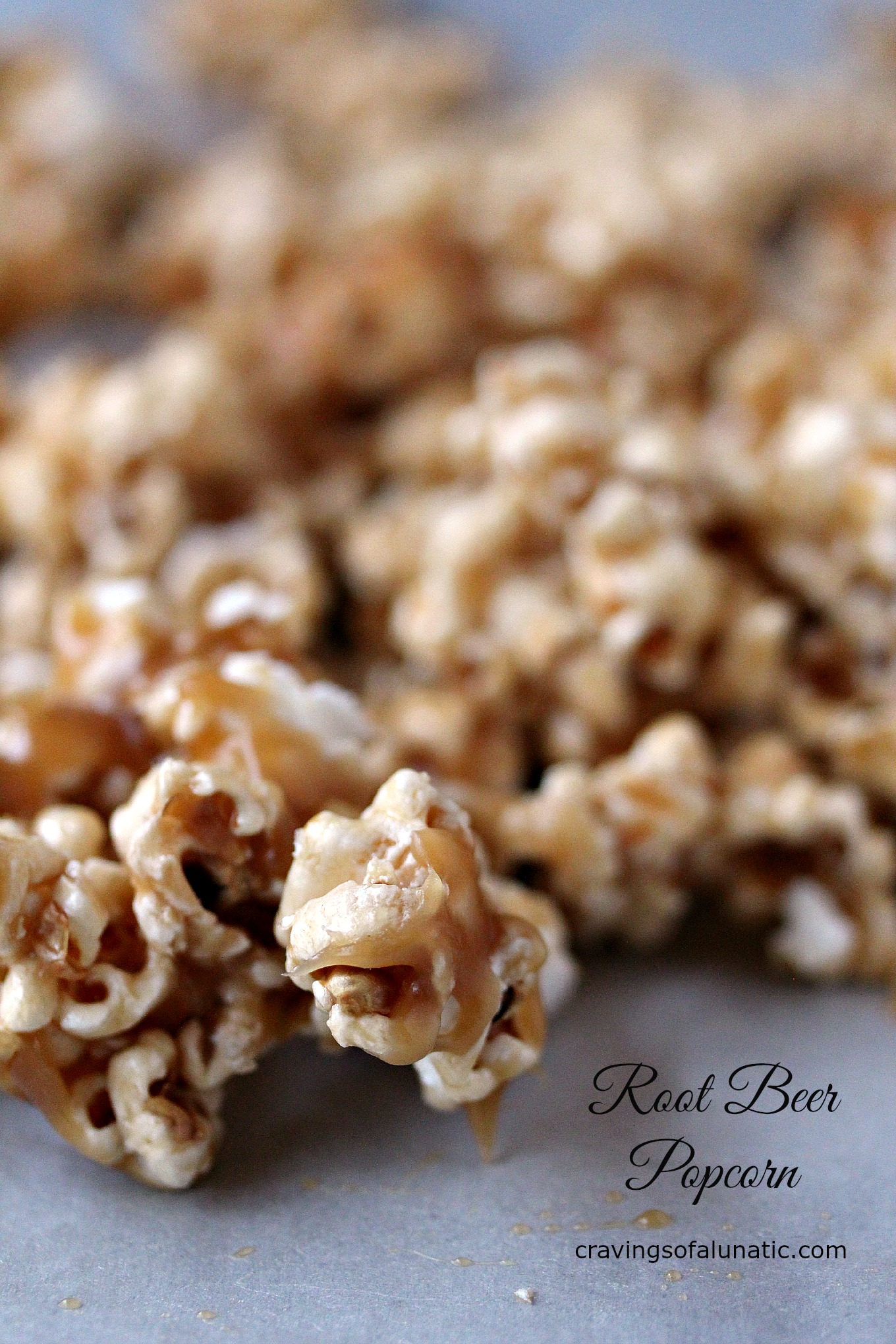 root beer popcorn on parchment paper