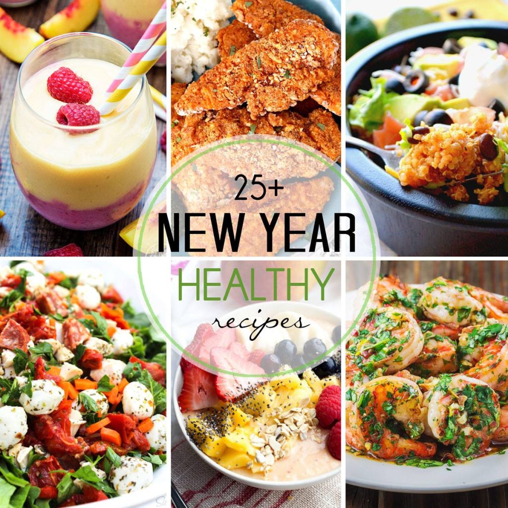 Healthy New Year Recipes collage image featuring 6 recipes 