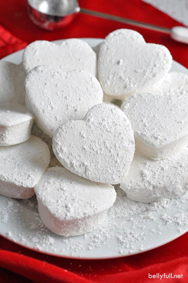 Homemade Heart Marshmallows from BellyFull on a white plate
