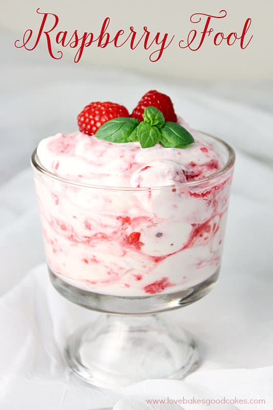 Raspberry Fool from Love Bakes Good Cakes served in glass parfait dish