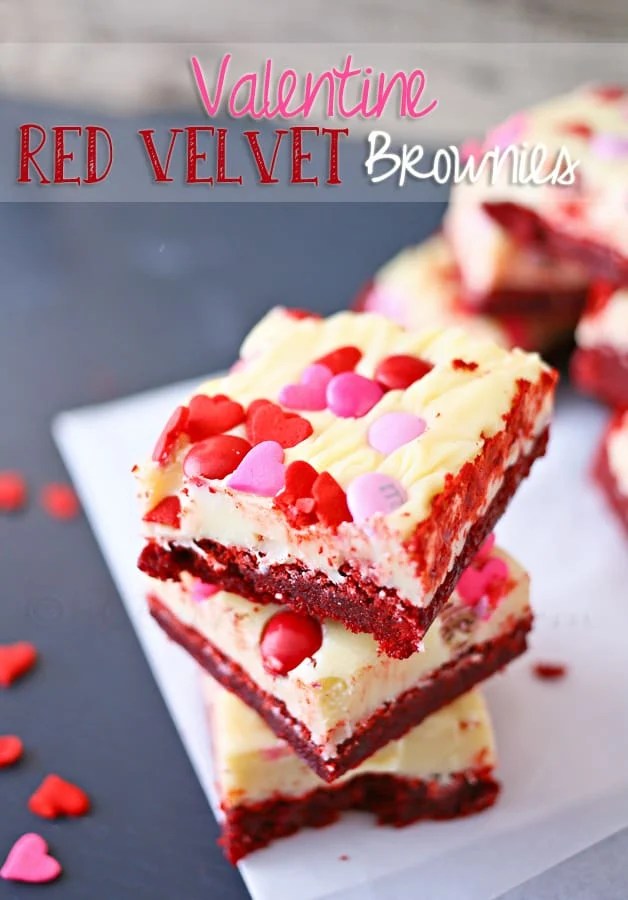 Red Velvet Brownies from Kleinworth & Co stacked on a napkin
