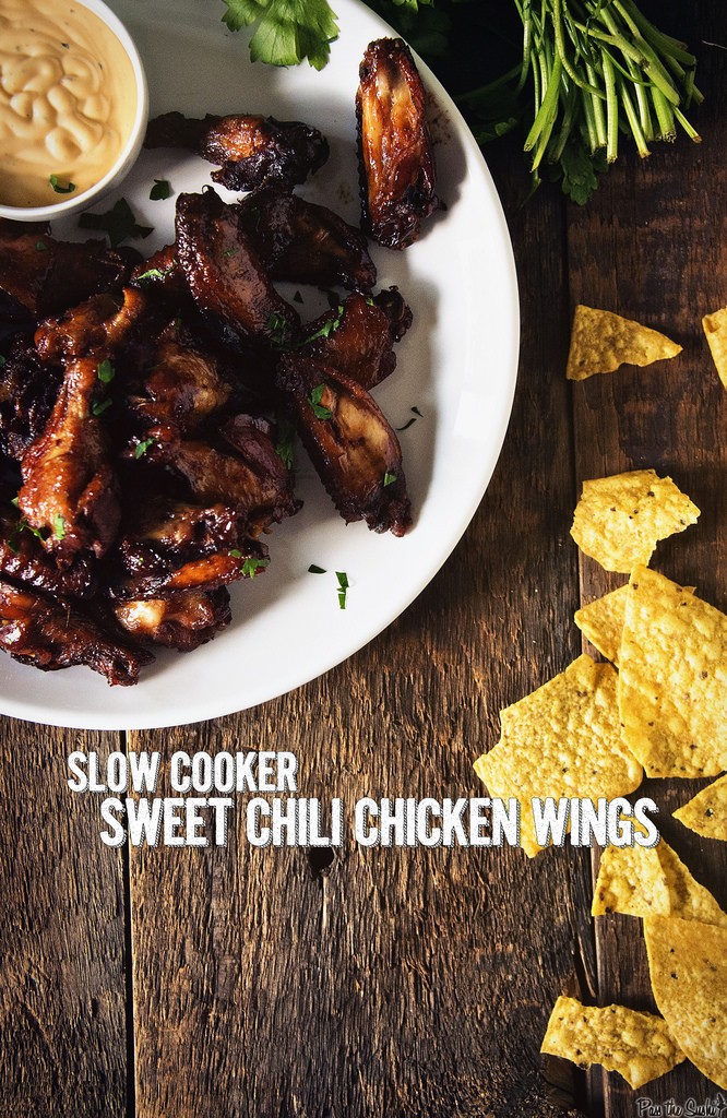 Slow Cooker Sweet Chili Chicken Wings from Girl Carnivore, featured on cravingsofalunatic.com for our weekly meal plan, week 29. Swing by the blog every Saturday for more great meal plans. (@CravingsLunatic) 