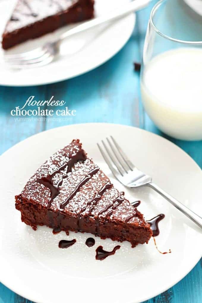 Flourless Chocolate Cake from Yummy Healthy Easy served on white plates