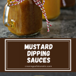 Mustard dipping sauces served in tiny mason jar glasses
