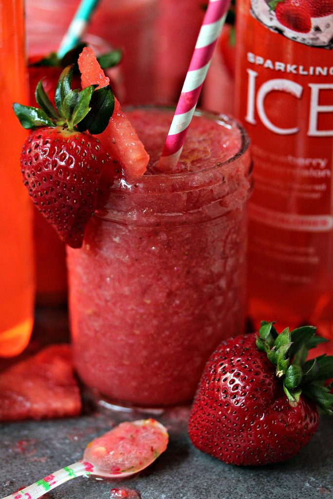 Boozy Strawberry Watermelon Slushies from cravingsofalunatic.com- These gorgeous Boozy Strawberry Watermelon Slushies are a delicious way to beat the heat. Quench your thirst in style this summer! (@CravingsLunatic)
