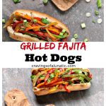 Grilled Fajita Hot Dogs from cravingsofalunatic.com- Grilled Hot Dogs topped with grilled bell peppers and onions. This recipe is incredibly easy to make, yet bursting with flavour. Be a legend at your grill this summer! (@CravingsLunatic)