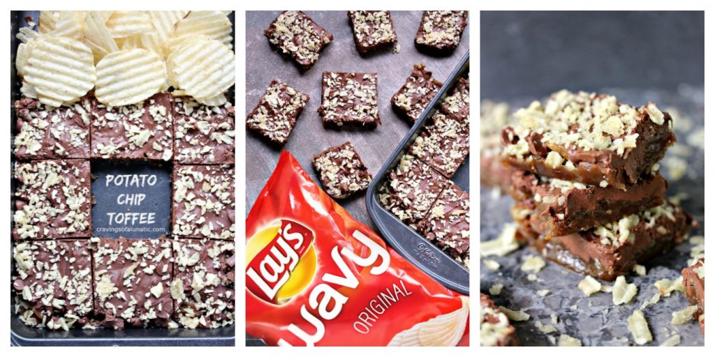 This easy potato chip toffee recipe uses only 5 ingredients and is baked in under 20 minutes. Pop it in the fridge to set up for that perfect crisp toffee snap. Sweet meets salty in the most amazing way!