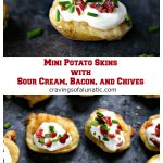 This recipe for Mini Potato Skins with Sour Cream, Bacon, and Chives is simple and delicious. These little bites are perfect for entertaining, especially during game season.