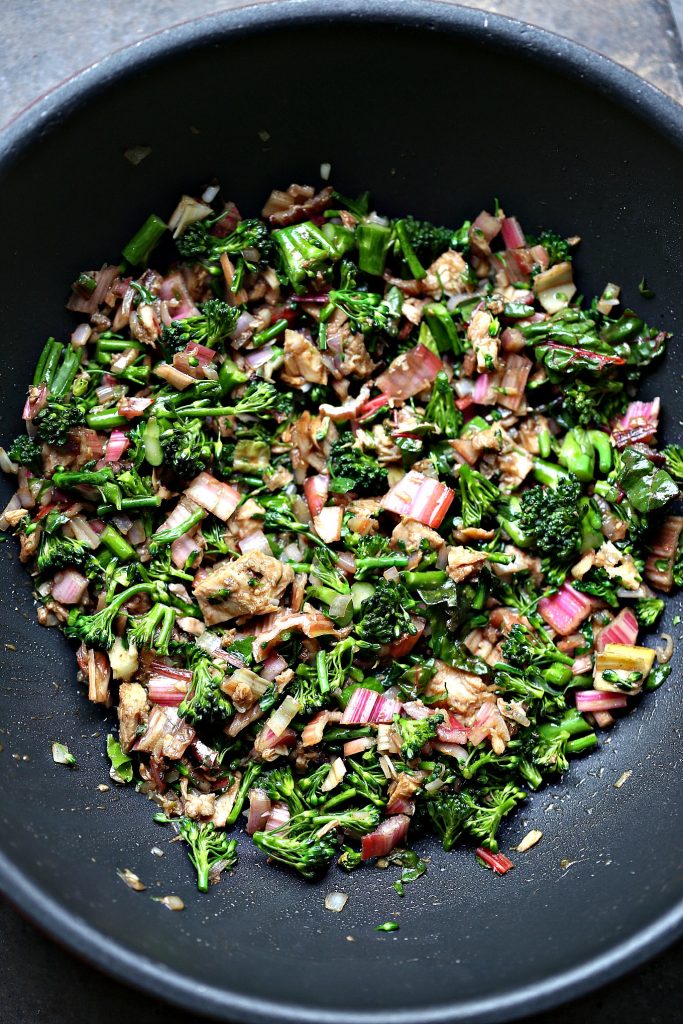 Easy Tuna Stir Fry Bowls cooking in a wok.