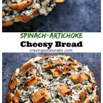 Spinach-Artichoke Cheesy Bread from cravingsofalunatic.com- This recipe is chock full of flavor yet remarkably easy to make. The bread is stuffed with spinach artichoke dip and cheese. You need to make this bread immediately.