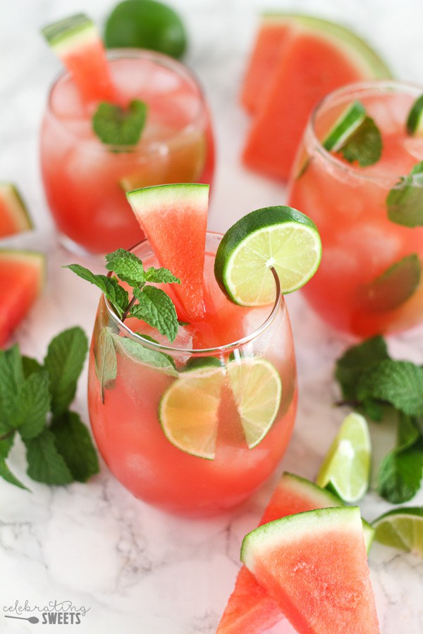 Watermelon Mojitos from Celebrating Sweets featured on The Best Mojito Recipes on cravingsofalunatic.com- Kick off the summer season by making one of The Best Mojito Recipes on the web. These recipes are sure to be a hit with your family and friends.