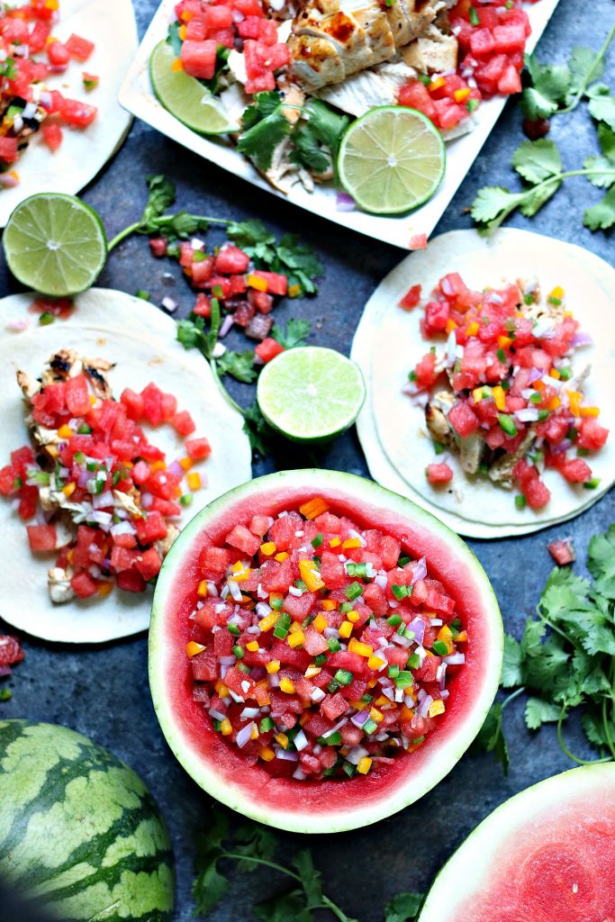Honey Lime Chicken Tacos With Watermelon Salsa