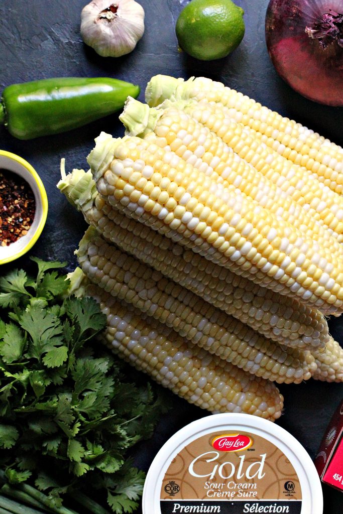Corn on the Cob and ingredients for Mexican Street Corn Salad 