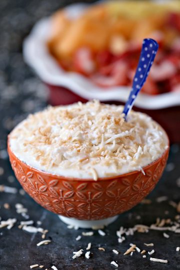 Coconut Cream Pie Dip is quick, easy and absolutely delicious. Sprinkle some toasted coconut over top to make it extra special.