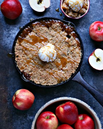 This Skillet Caramel Apple Crisp is the perfect easy dessert recipe for everyday, special occasions or holidays. 