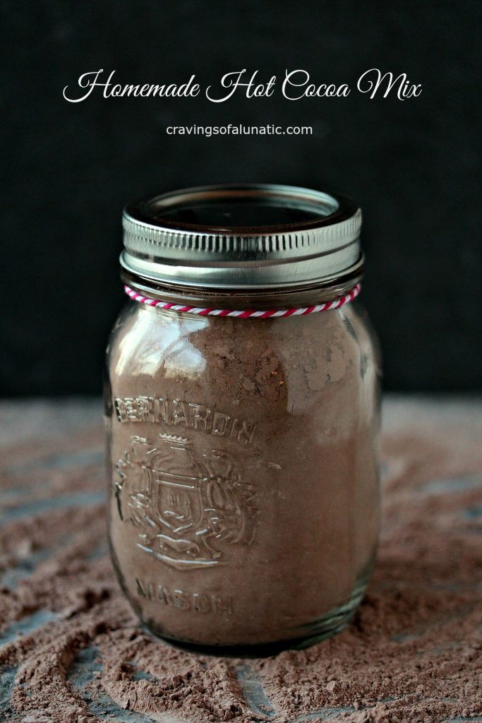Homemade hot cocoa mix in a tall mason jar with lid