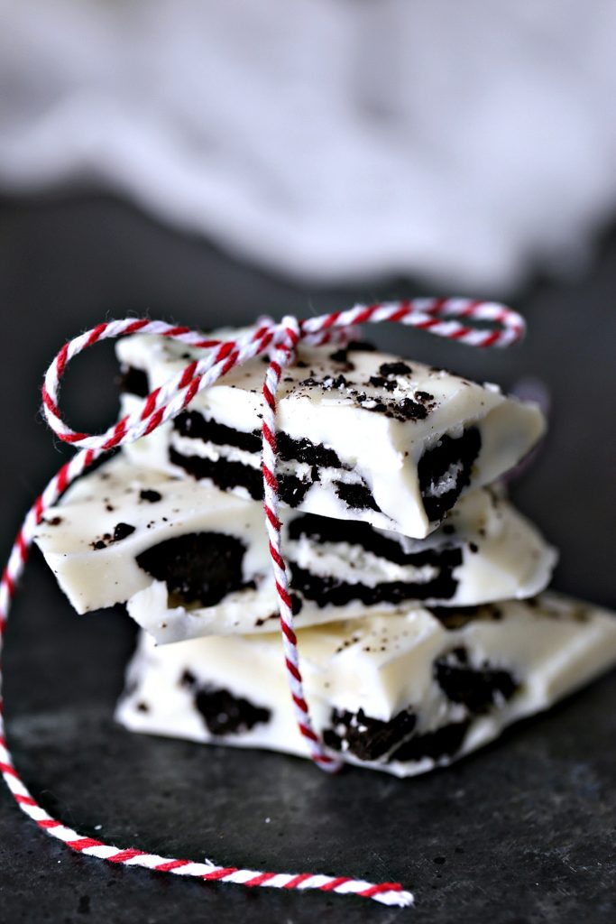 Oreo Bark stacked and tied with twine!