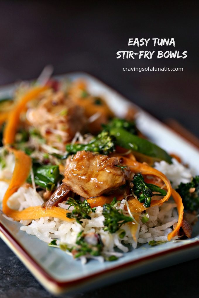 Easy Tuna Stir Fry Bowls from Cravings of a Lunatic