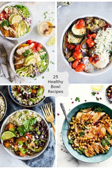 four images of healthy bowl recipes in a collage photo