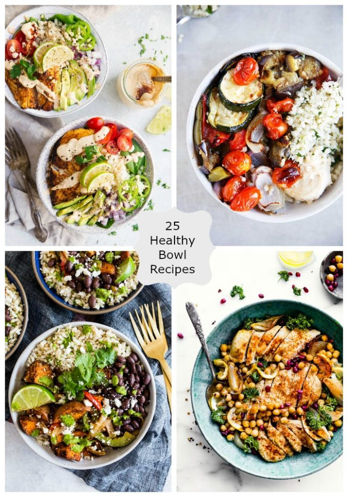 four images of healthy bowl recipes in a collage photo