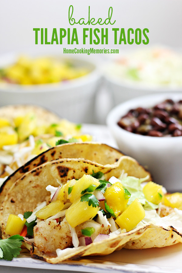 close up image of Baked Tilapia Fish Tacos from Home Cooking Memories 