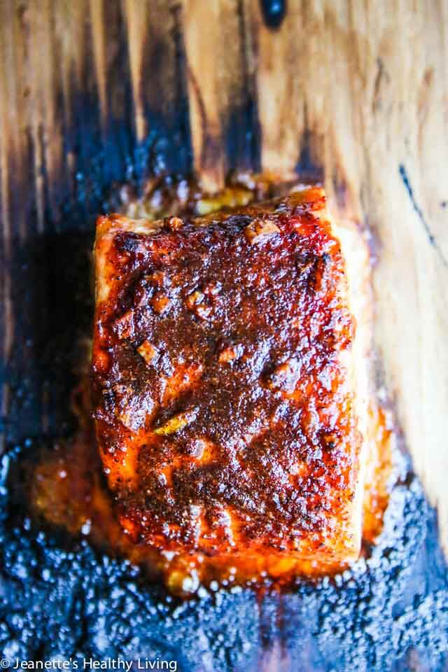 overhead image of Grilled Brazilian Rub Salmon from Jeanette's Healthy Living
