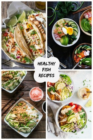 collage image featuring various healthy fish recipes