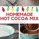 Homemade Hot Cocoa Mix collage image featuring step by step photos and finished hot cocoa mix as well.