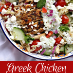 Greek Chicken Orzo Power Bowls serve in a bowl.
